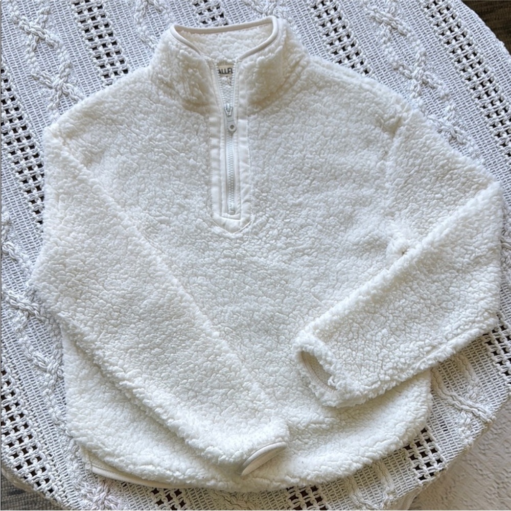 Wallflower Cozy White Sherpa Half-Zip Sweater